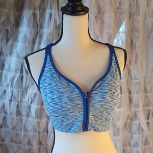 Stylish Blue Zip-Front Sports Bra